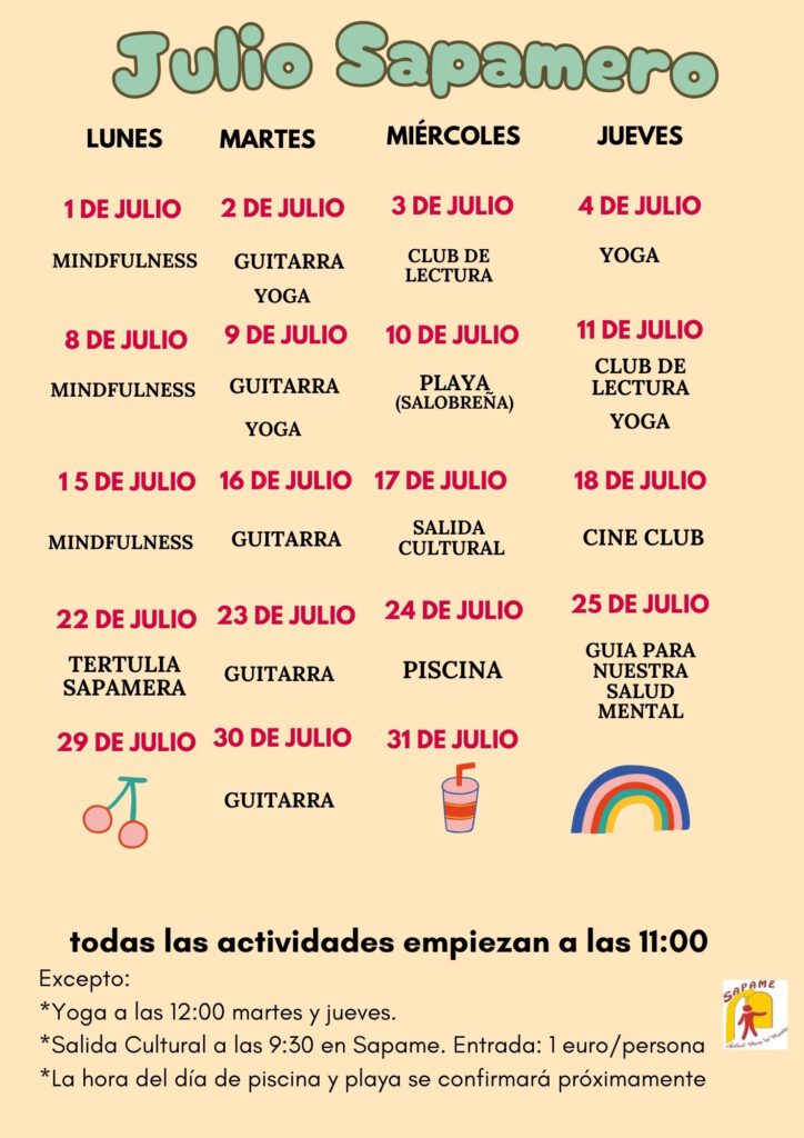 calendario mes de JULIO sapamero